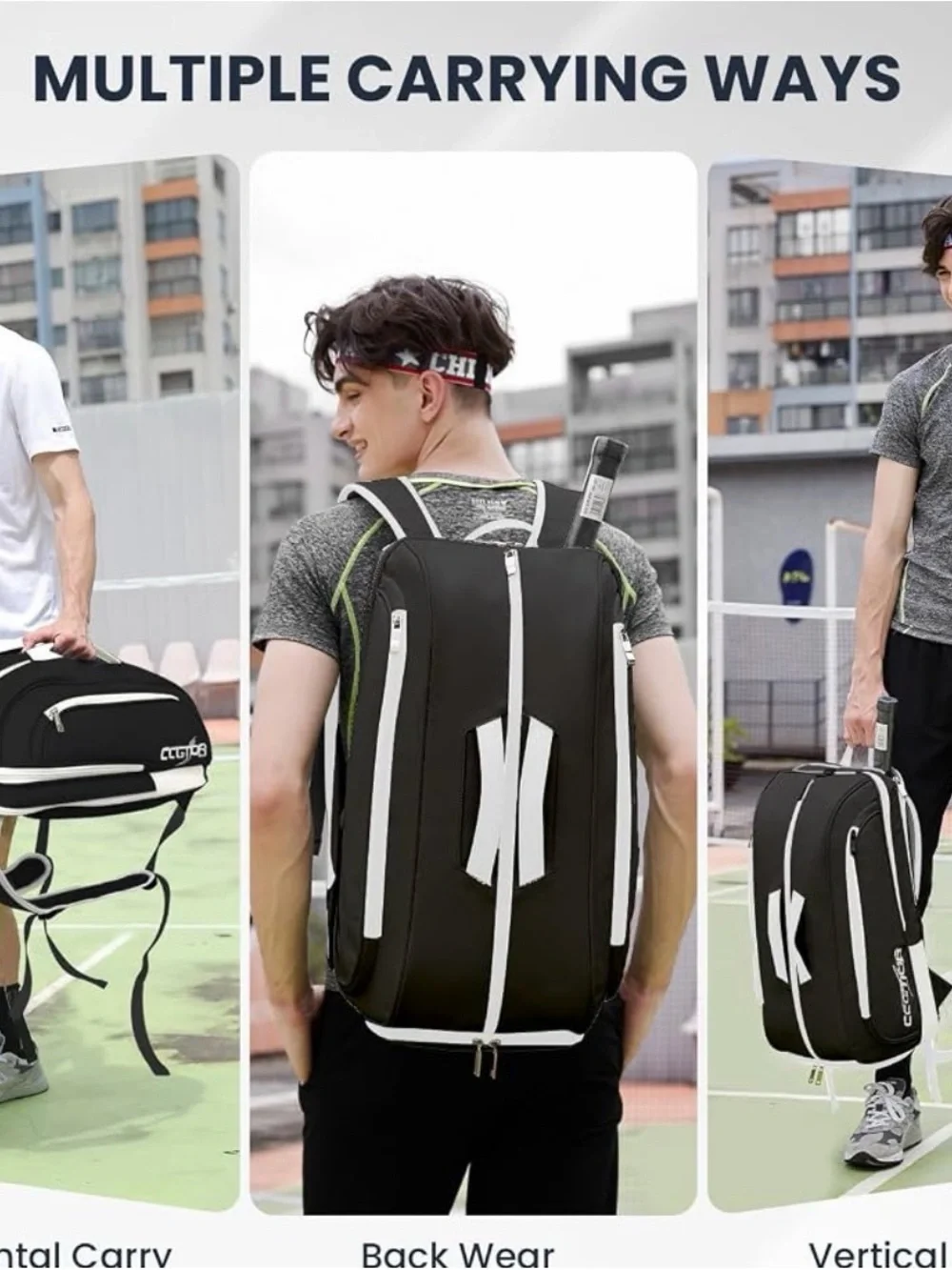 Black and White Men’s Sports and Tennis Bag